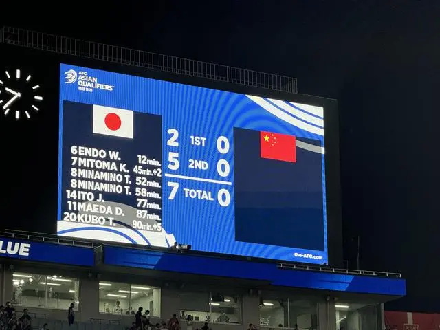 中国队客场0-7不敌日本队